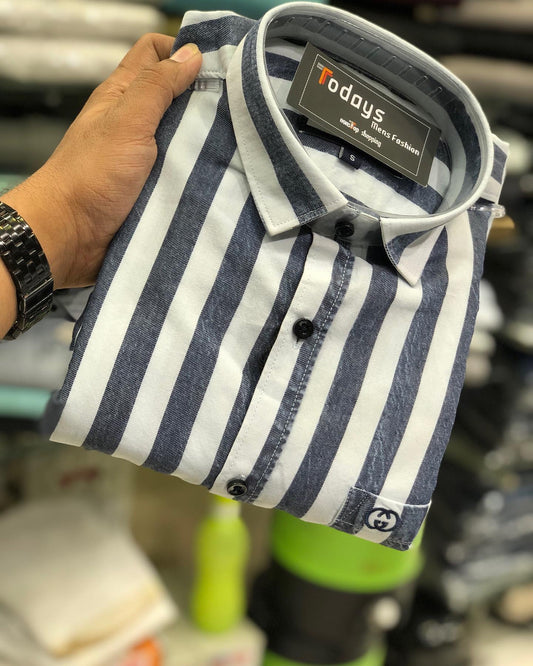 Souvenir™ Men's Casual Denim Stripe Shirt | Full Sleeve Style