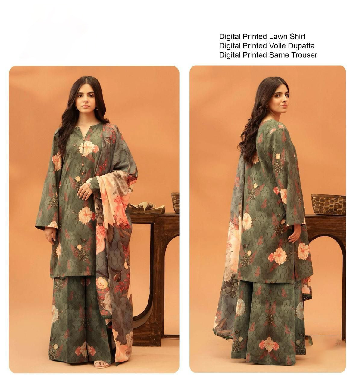 Souvenir™ |  Lawn Digital Print 3pc Set | Shirt, Trouser, & Dupatta